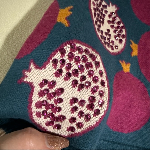 QUEEN OF SPARKLES Teal and Magenta Pomegranate Mini sweater Skirt rhinestone - Picture 6 of 9